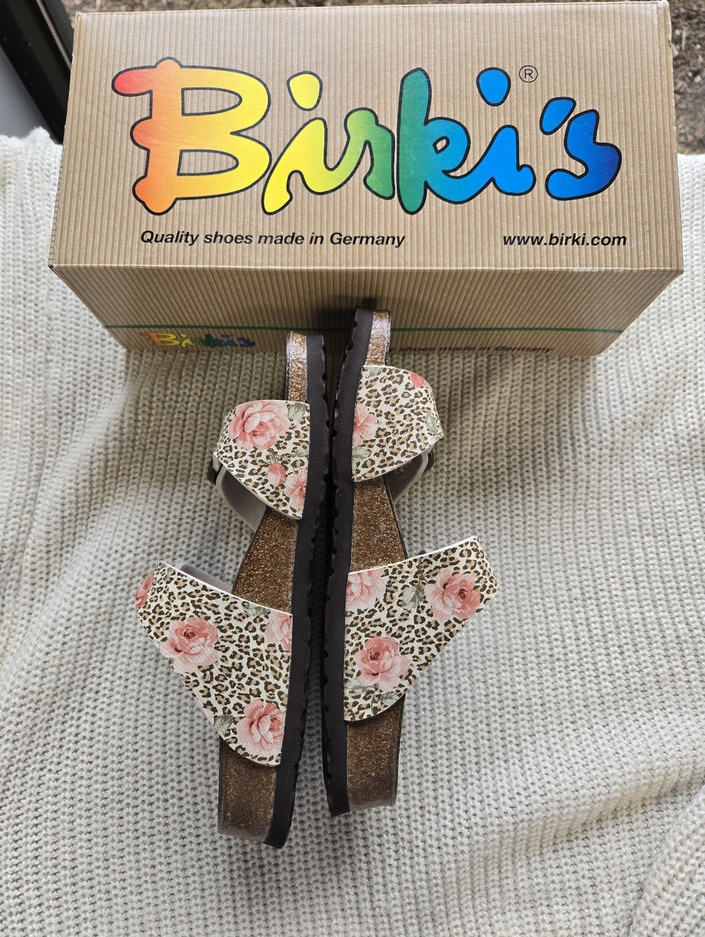 Birkenstock Birki’s Michele Leopard & Roses Print Sandals Size 38 NIB Rare - Picture 3 of 14
